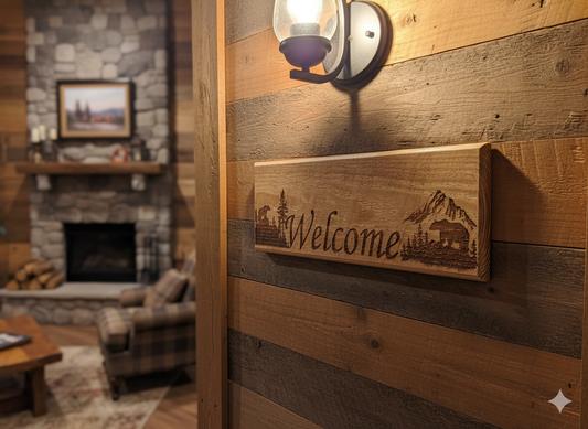 Rustic  circle sawn wood hanging sign